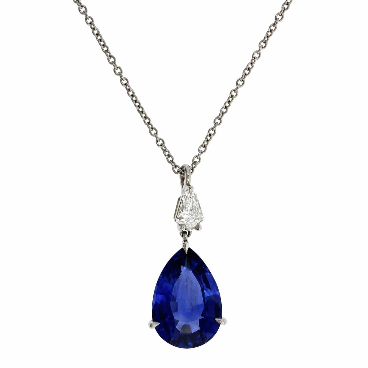 Platinum Pear Shape Sapphire and Diamond Pendant