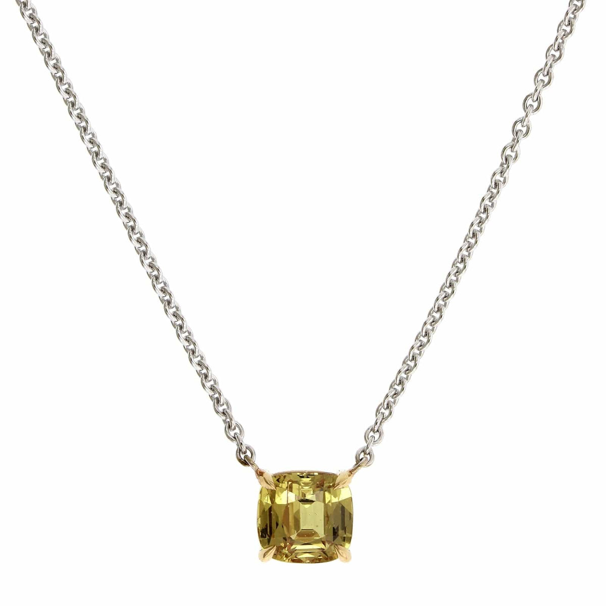 18K White Gold Cushion Yellow Sapphire Pendant