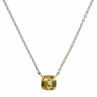 18K White Gold Cushion Yellow Sapphire Pendant