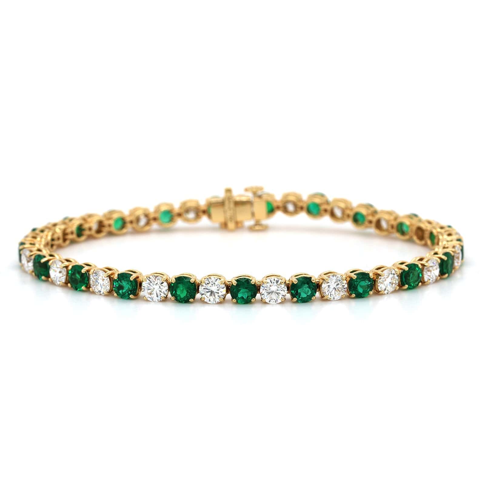 18K Yellow Gold Emerald and Diamond Tennis Bracelet