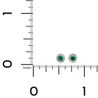 14K White Gold Diamond and Round Emerald Halo Stud Earrings