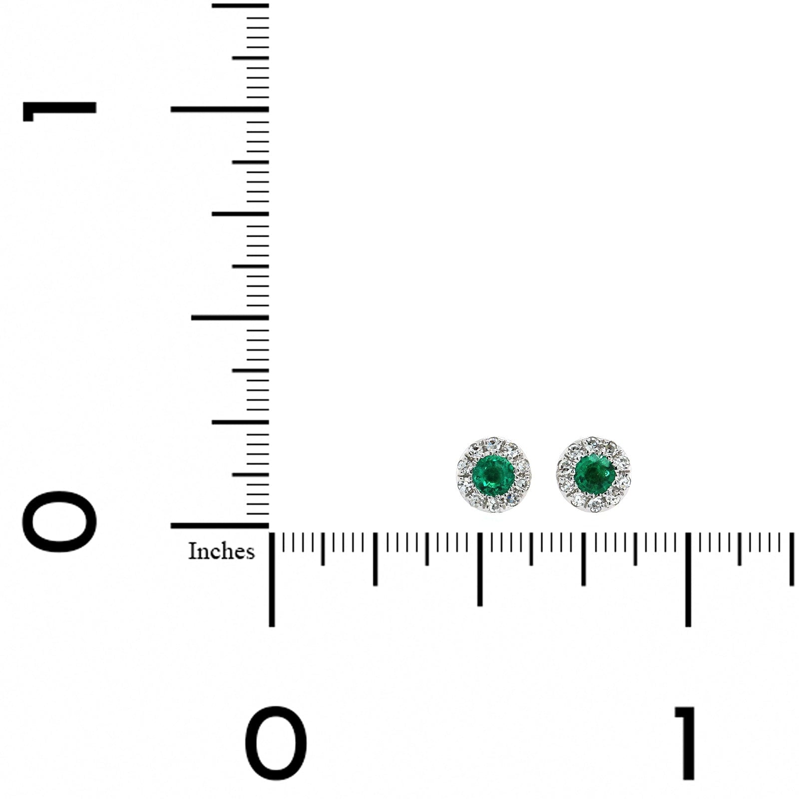 14K White Gold Diamond and Round Emerald Halo Stud Earrings