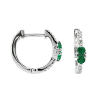 14K White Gold Diamond & Emerald Huggie Earrings