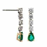 18K Yellow Gold and Platinum Emerald and Diamond Drop Earrings