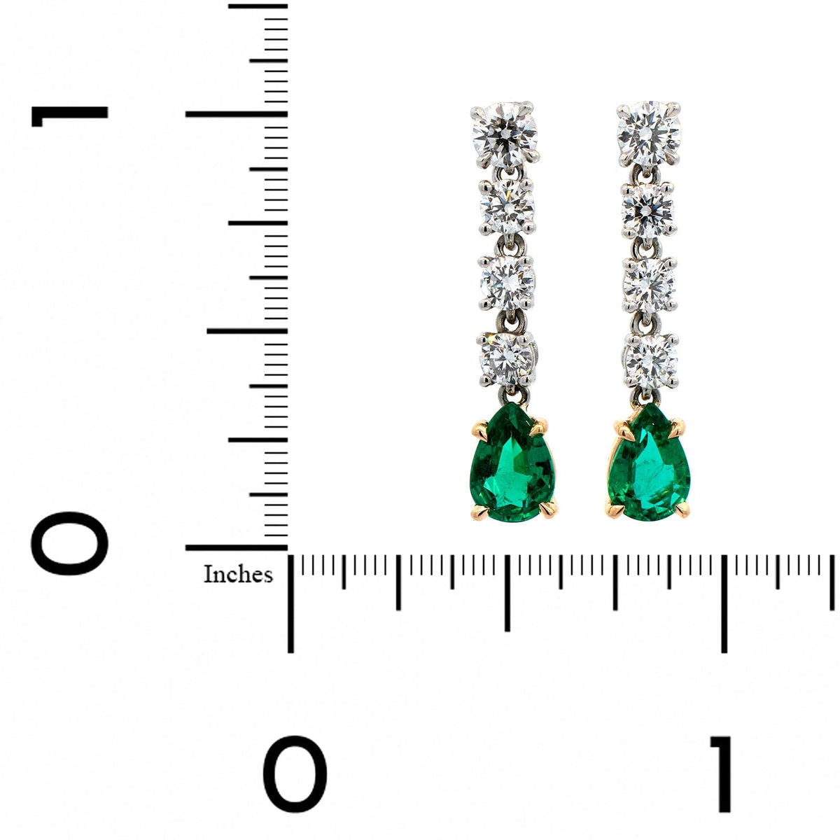 18K Yellow Gold and Platinum Emerald and Diamond Drop Earrings