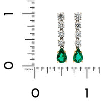 18K Yellow Gold and Platinum Emerald and Diamond Drop Earrings