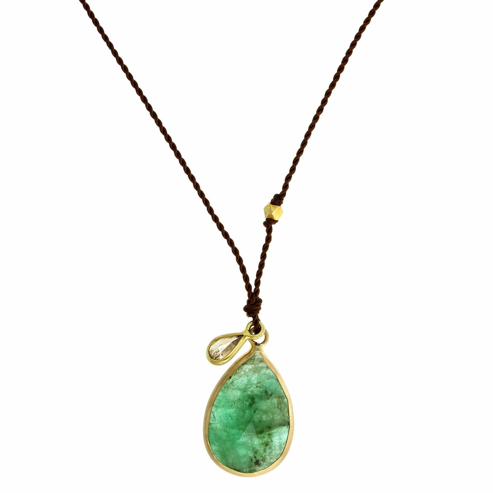 18K Yellow Gold Pear Emerald Pendant