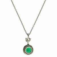 Platinum Emerald and Diamond Halo Pendant