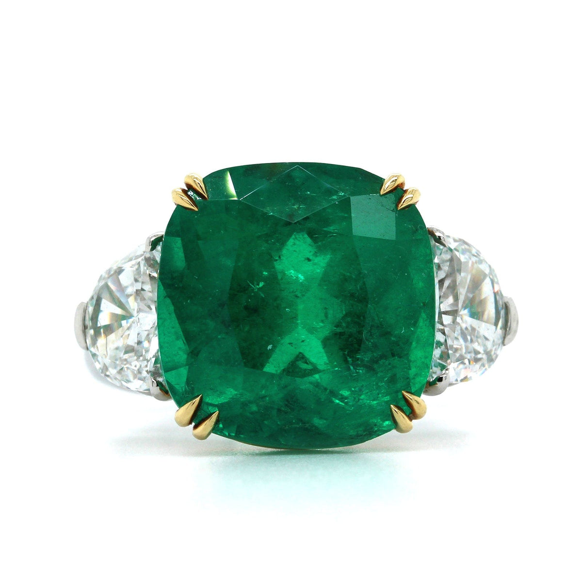 Platinum Cushion Cut Emerald and Diamond Ring