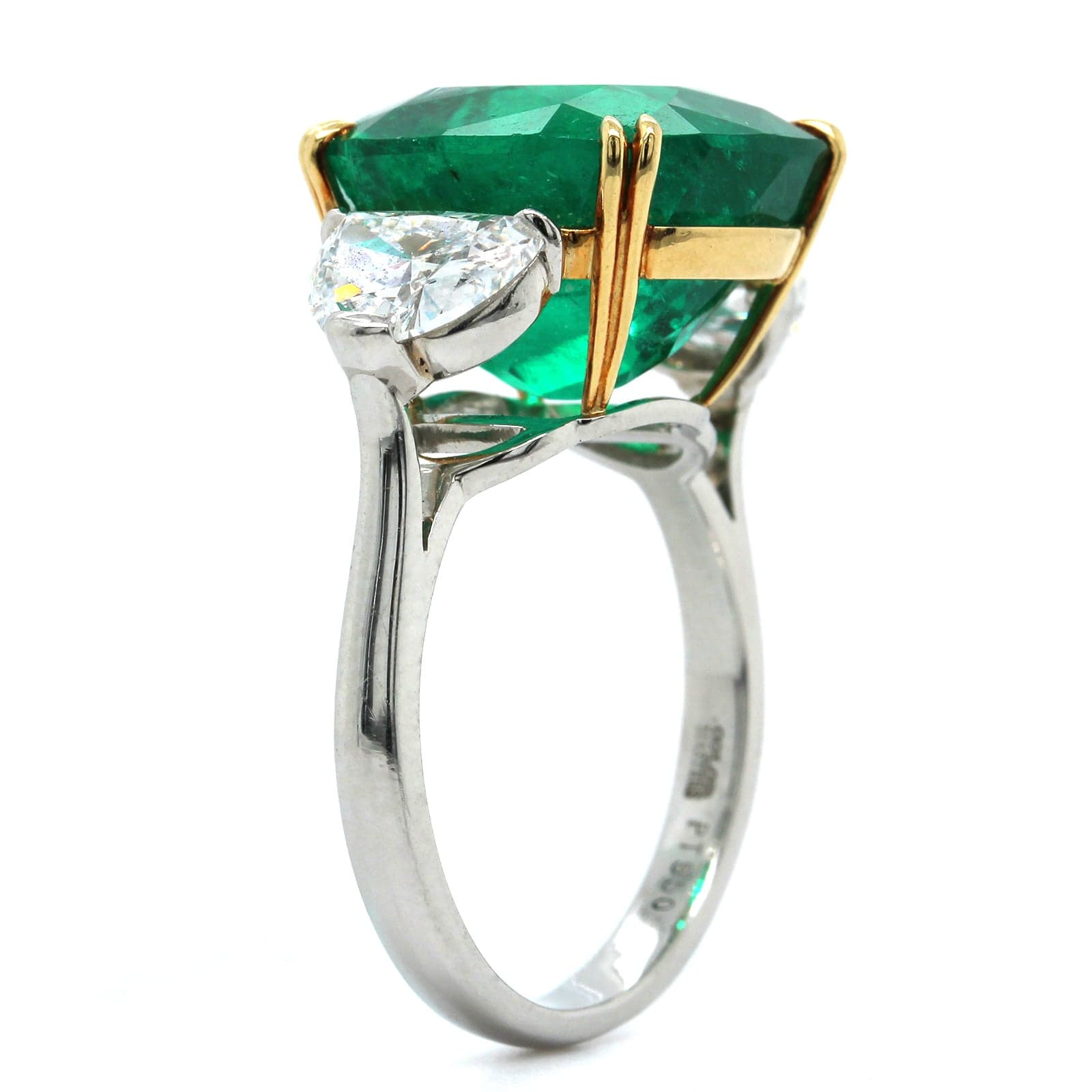 Platinum Cushion Cut Emerald and Diamond Ring