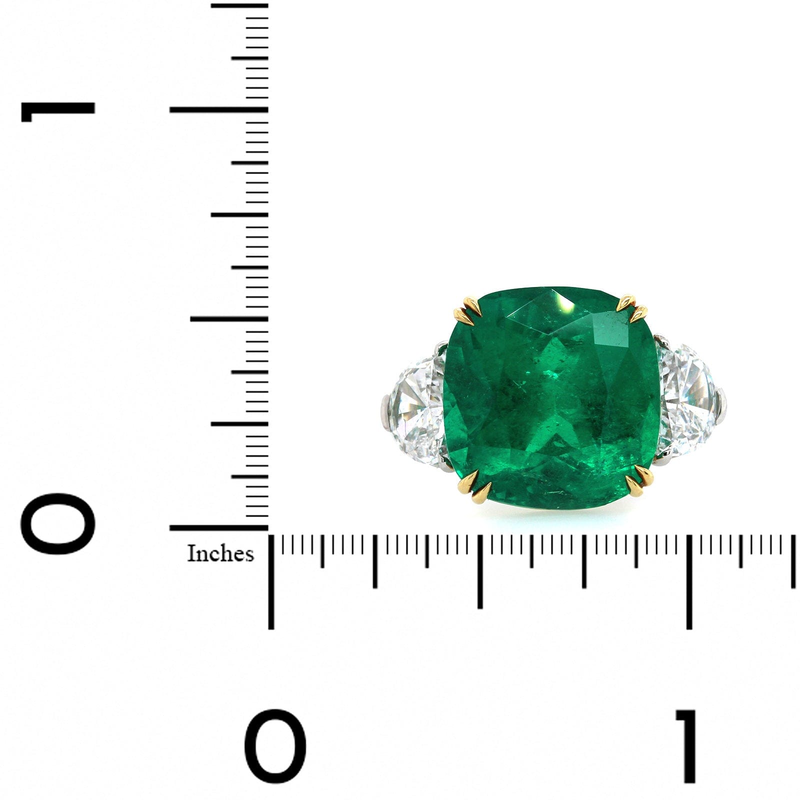 Platinum Cushion Cut Emerald and Diamond Ring