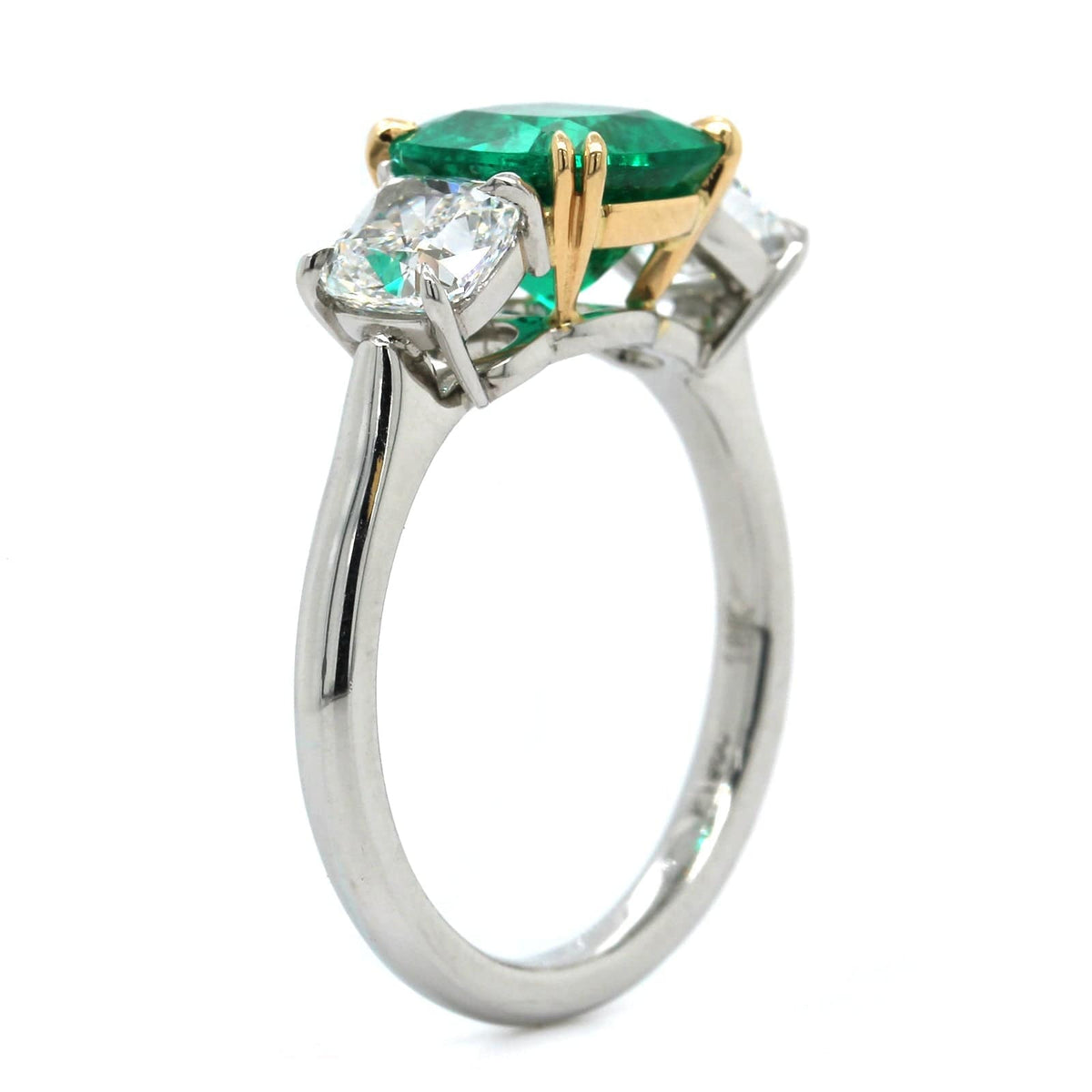 Platinum Emerald and Diamond 3 Stone Ring