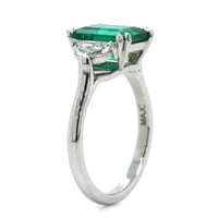 Platinum Emerald and Diamond 3 Stone Ring