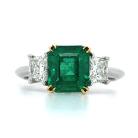 Platinum Emerald and Diamond 3 Stone Ring