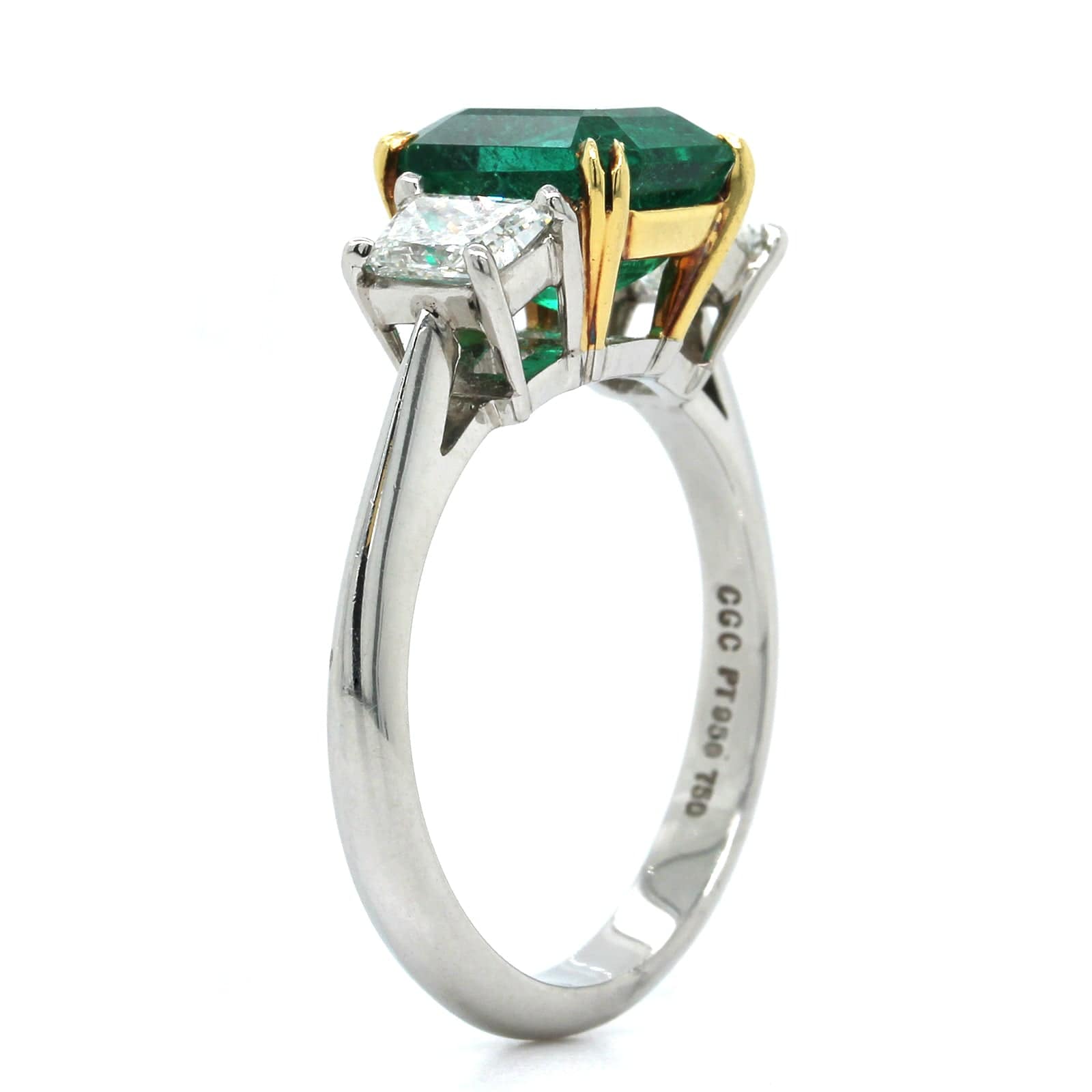 Platinum Emerald and Diamond 3 Stone Ring