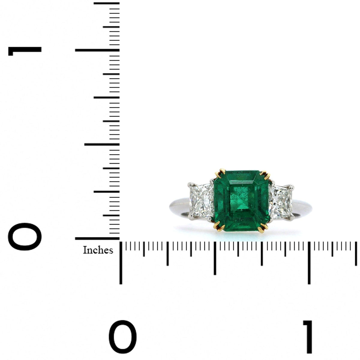 Platinum Emerald and Diamond 3 Stone Ring