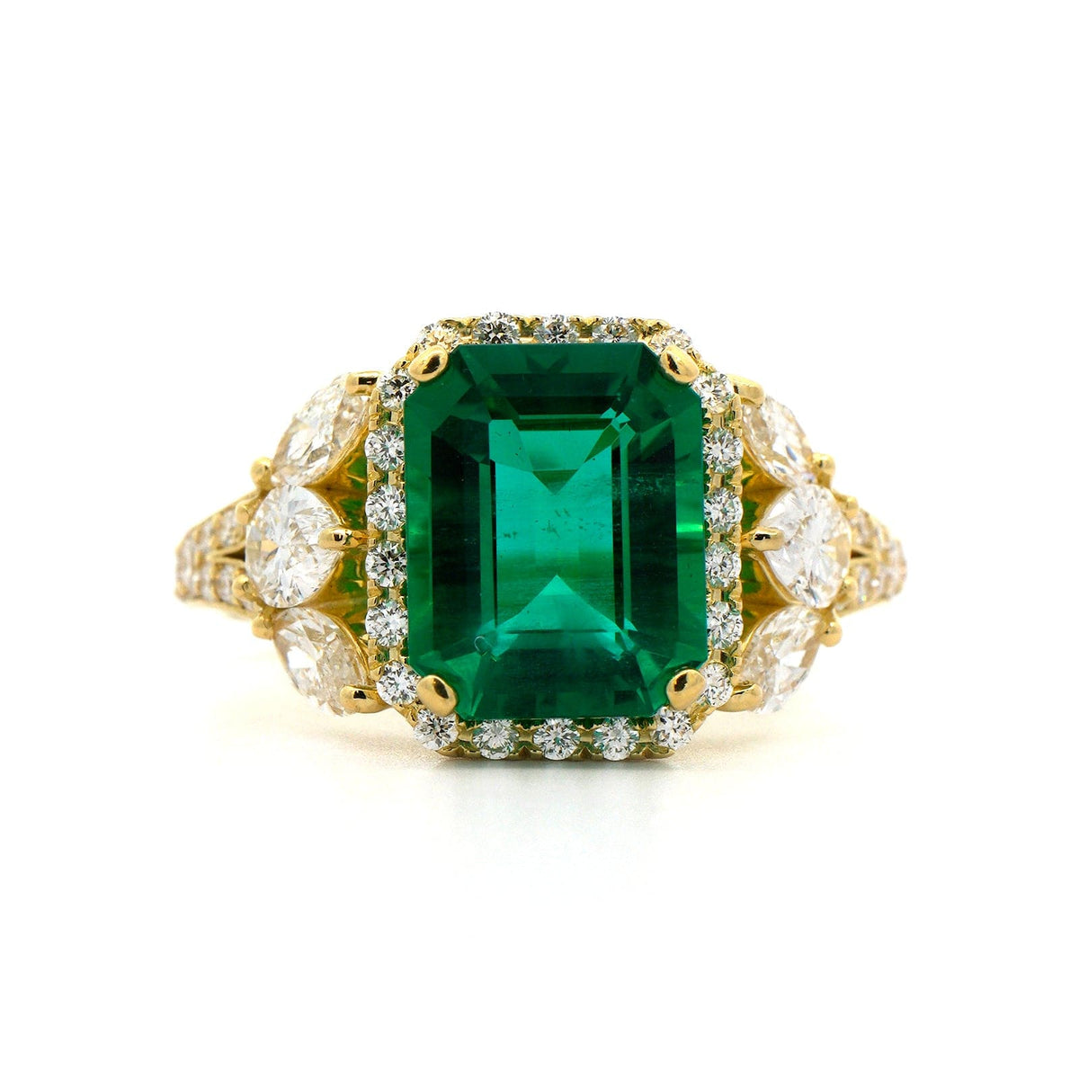 18K Yellow Gold Emerald Diamond Ring