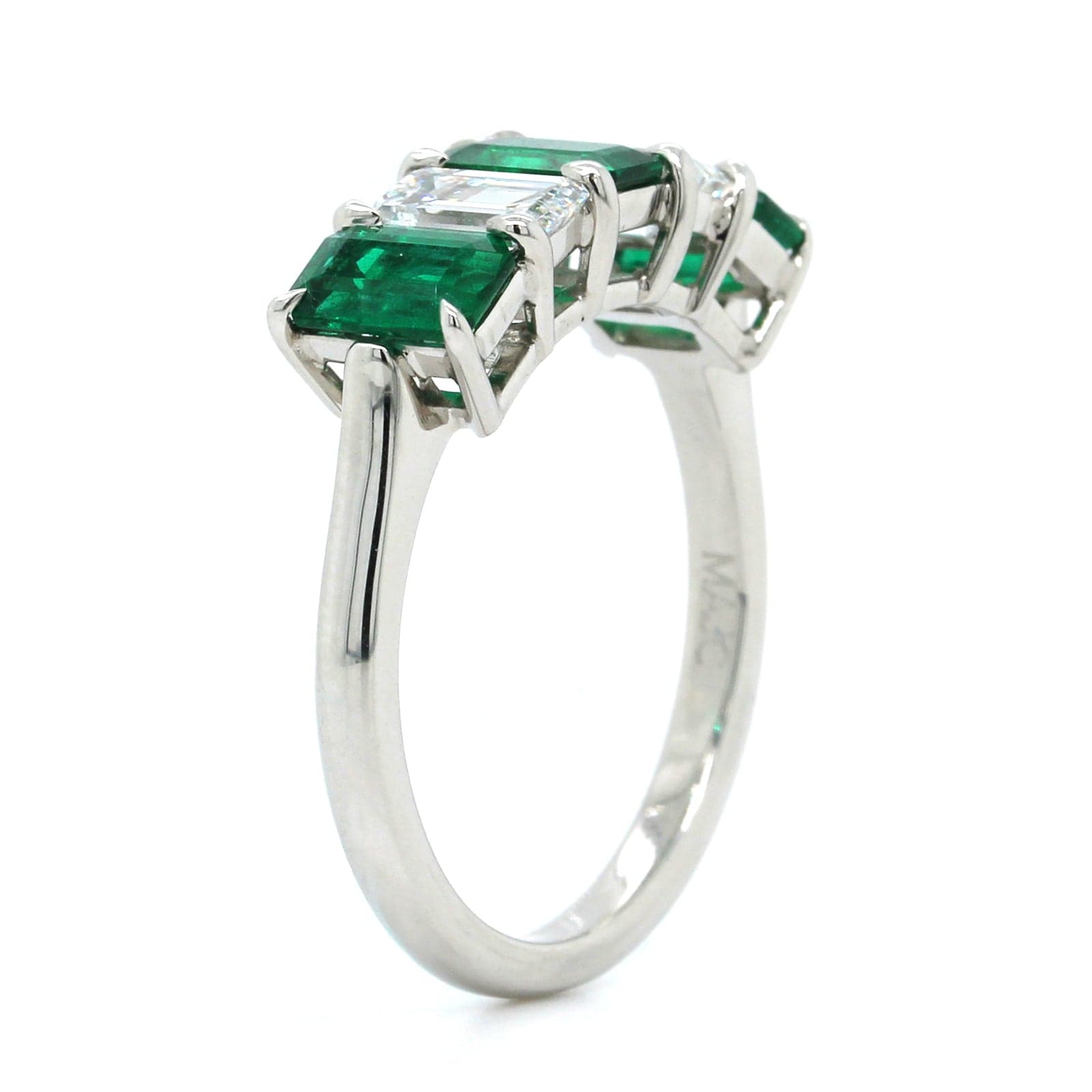 Platinum Emerald and Diamond 5 Stone Band