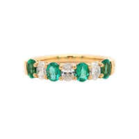 18K Yellow Gold Oval Emerald and Diamond Band