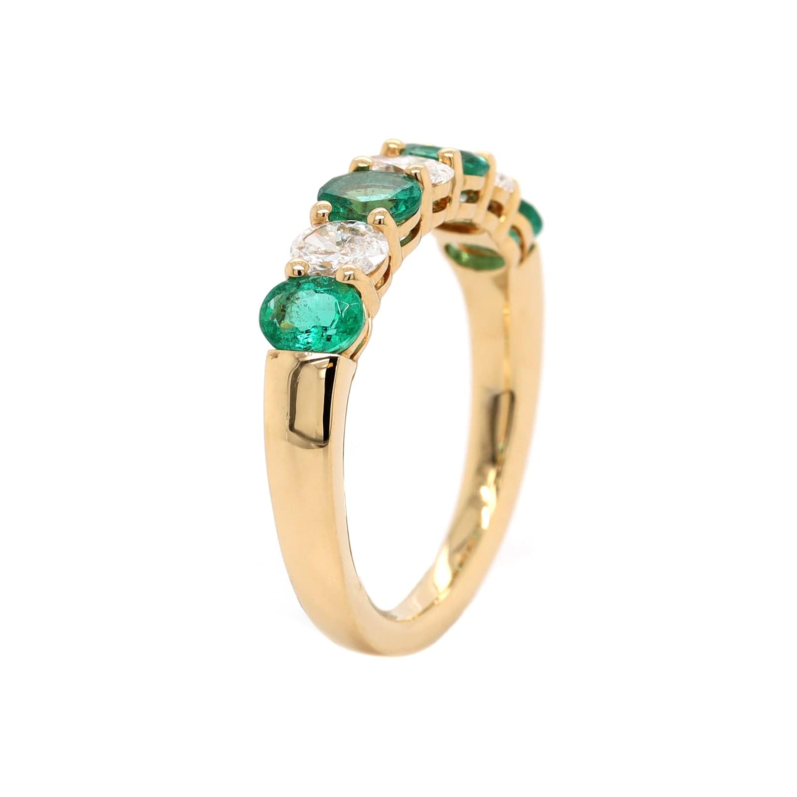 18K Yellow Gold Oval Emerald and Diamond Band