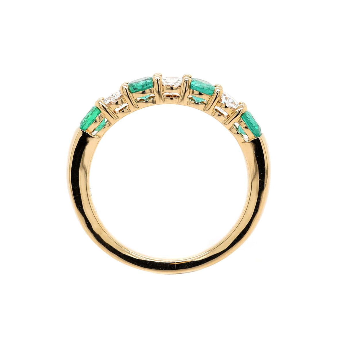 18K Yellow Gold Oval Emerald and Diamond Band