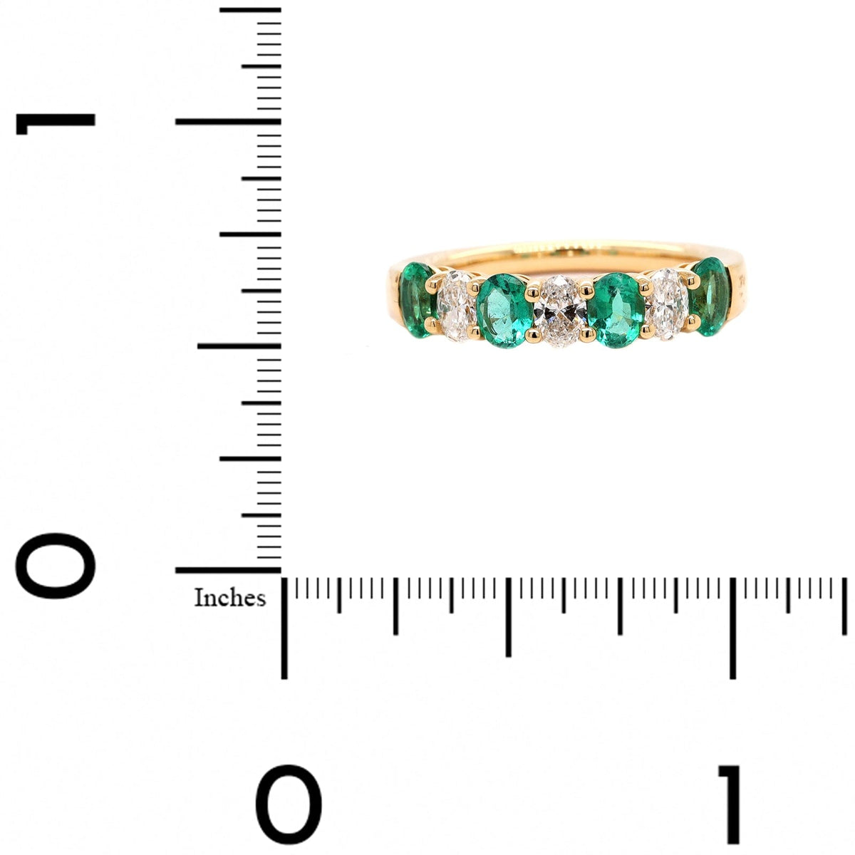 18K Yellow Gold Oval Emerald and Diamond Band