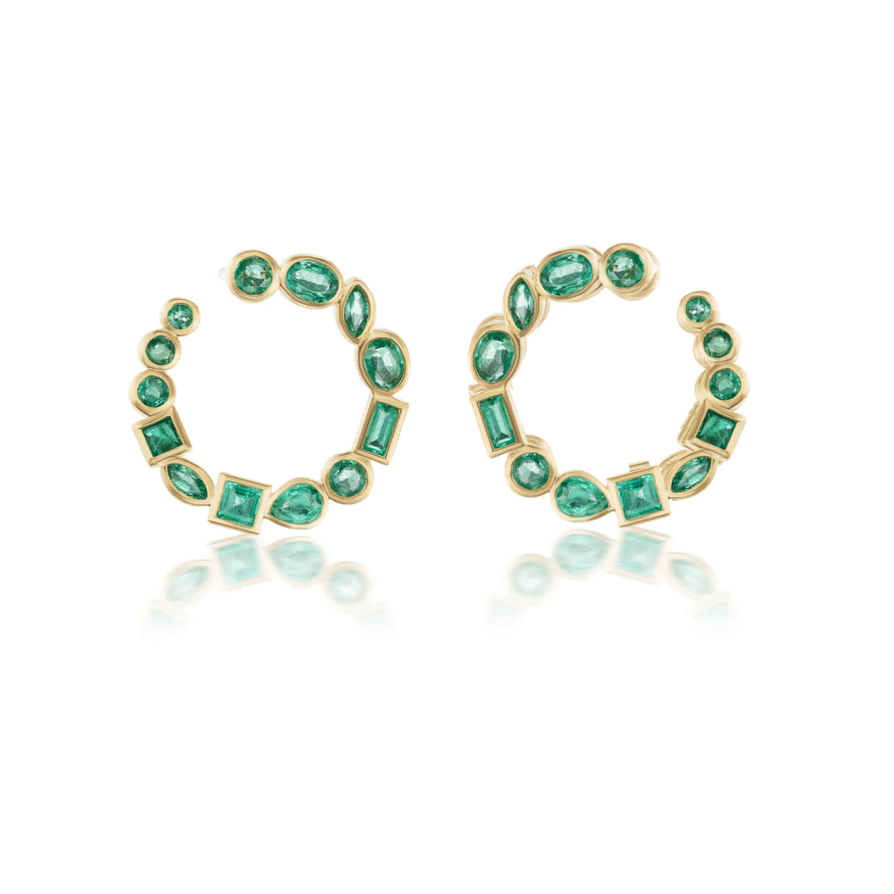 18K Yellow Gold Crescent Emerald Earrings