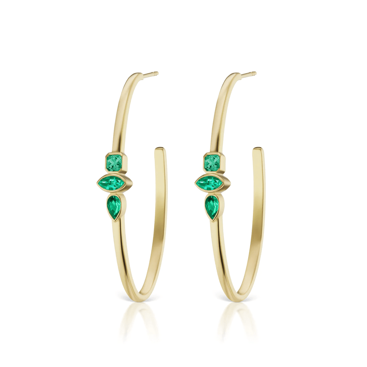 18K Yellow Gold Emerald Hoop Earrings