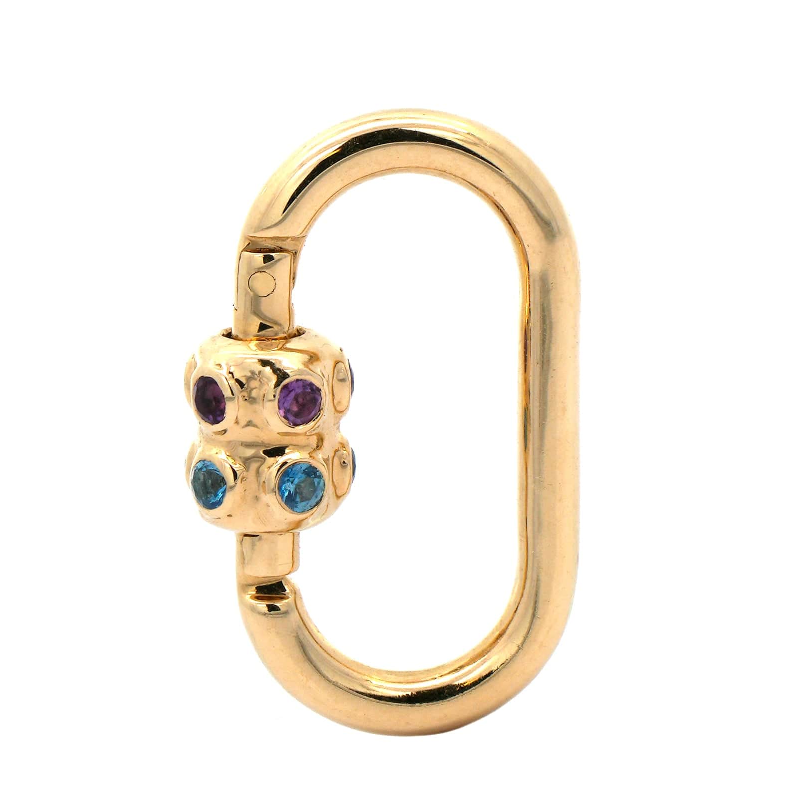 14K Yellow Gold Blue Topaz and Amethyst Carabiner Charm