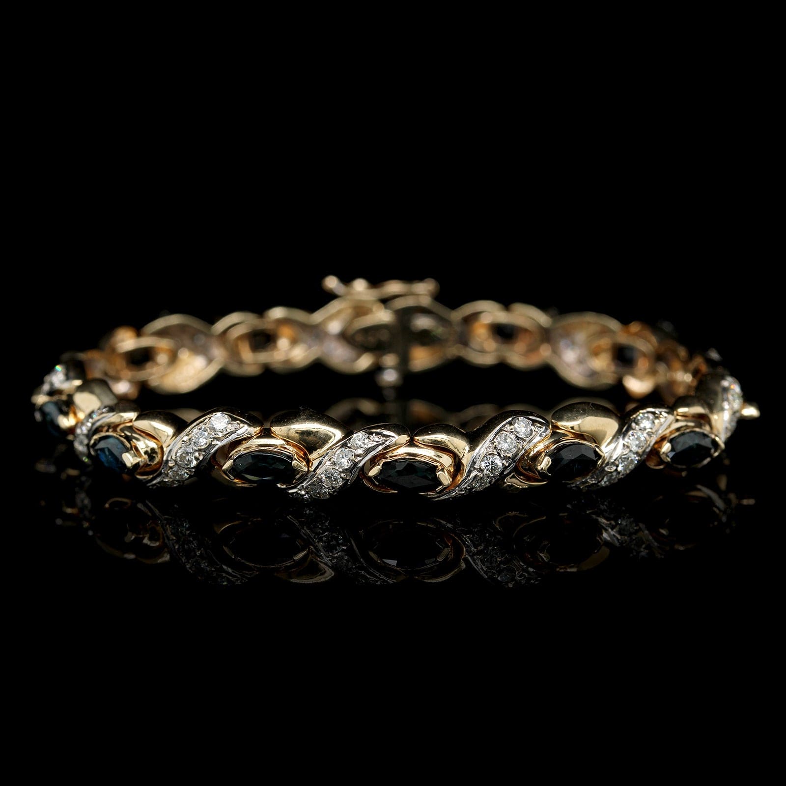 14K Yellow Gold Estate Sapphire and Diamond Bracelet