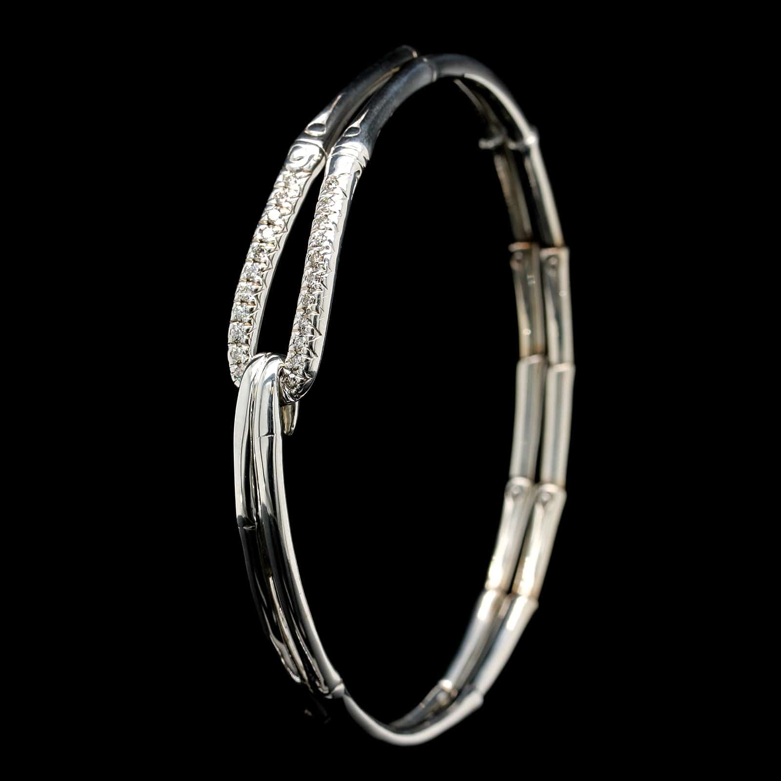 John Hardy Stering Silver Estate Diamond Bamboo Collection Hook Bracelet