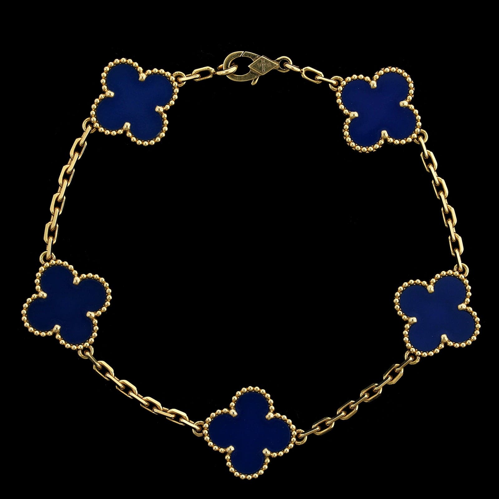 Van Cleef & Arpels 18K Yellow Gold Agate Five Motif Estate Bracelet