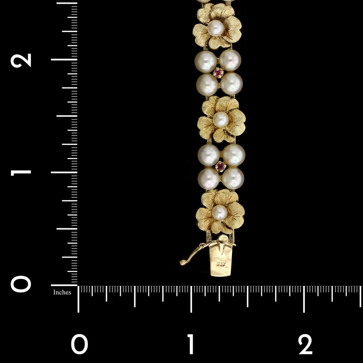 14K Yellow Gold Estate Cultured Pearl and Ruby Bracelet