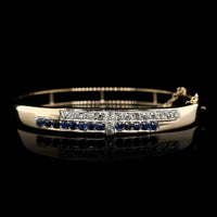 14K Yellow Gold Estate Sapphire and Diamond Bangle