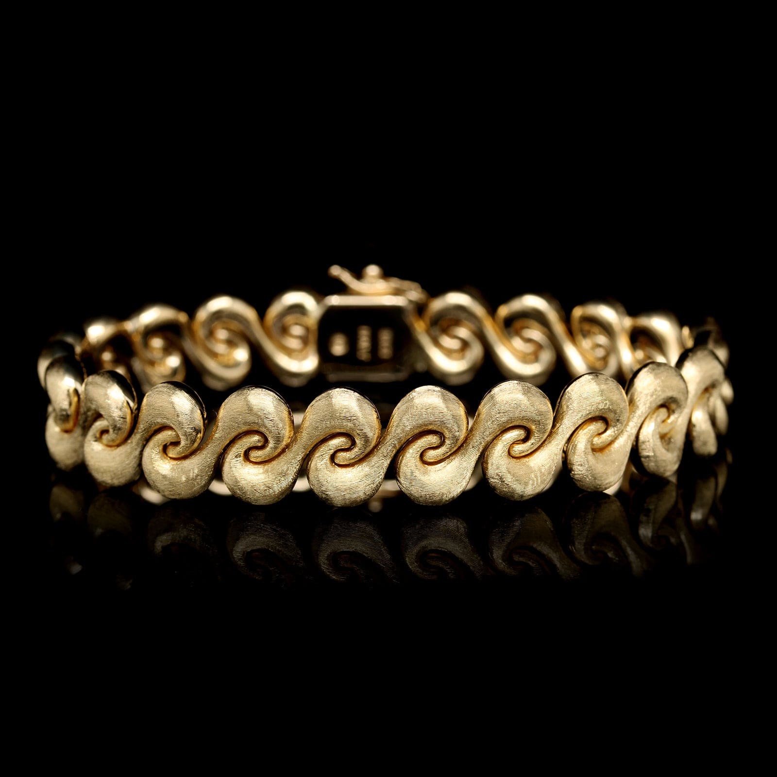 18K Yellow Gold Estate Textured Fancy Link Bracelet