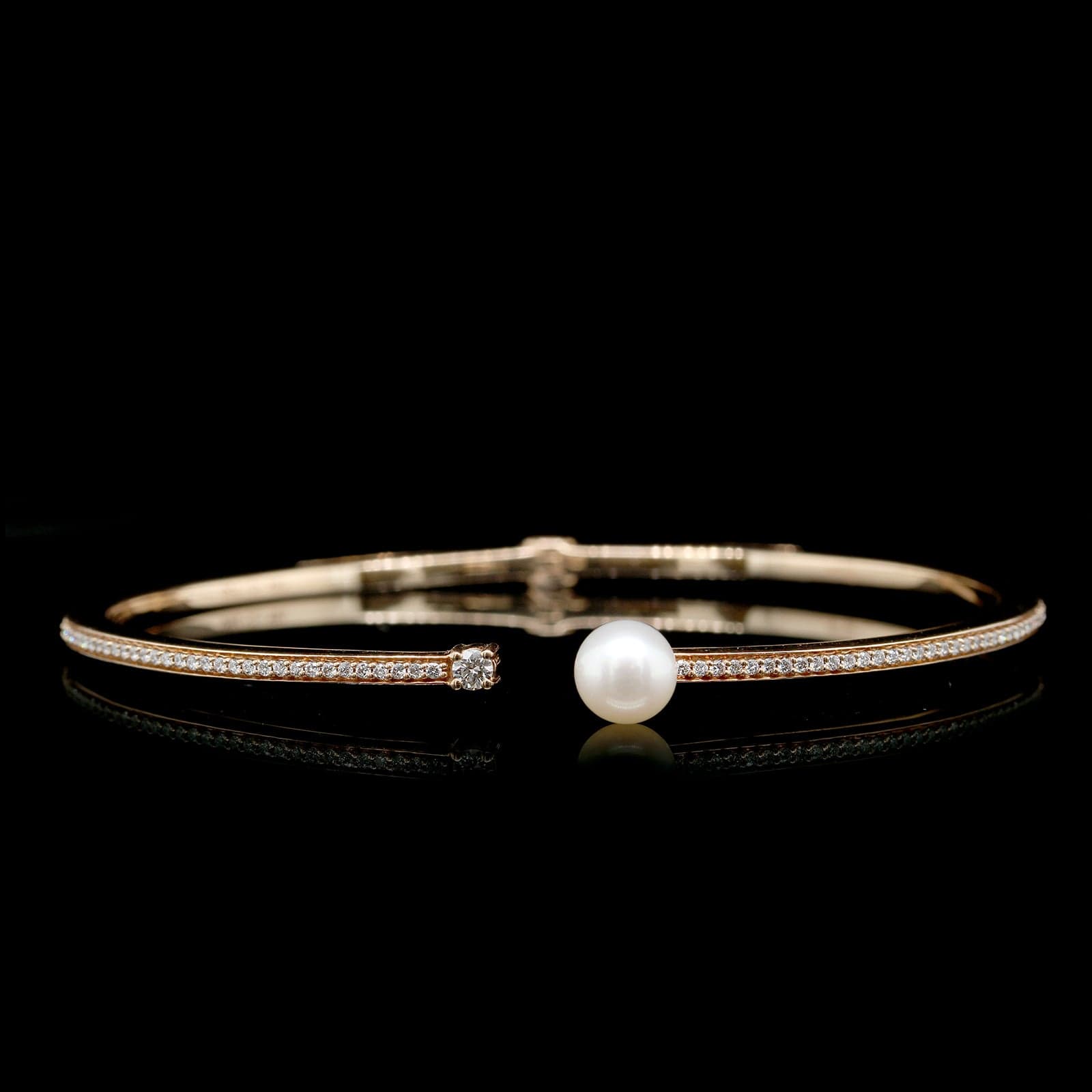 Hueb 18K Rose Gold Estate Cultured Freshwater Pearl and Diamond Cuff Bangle