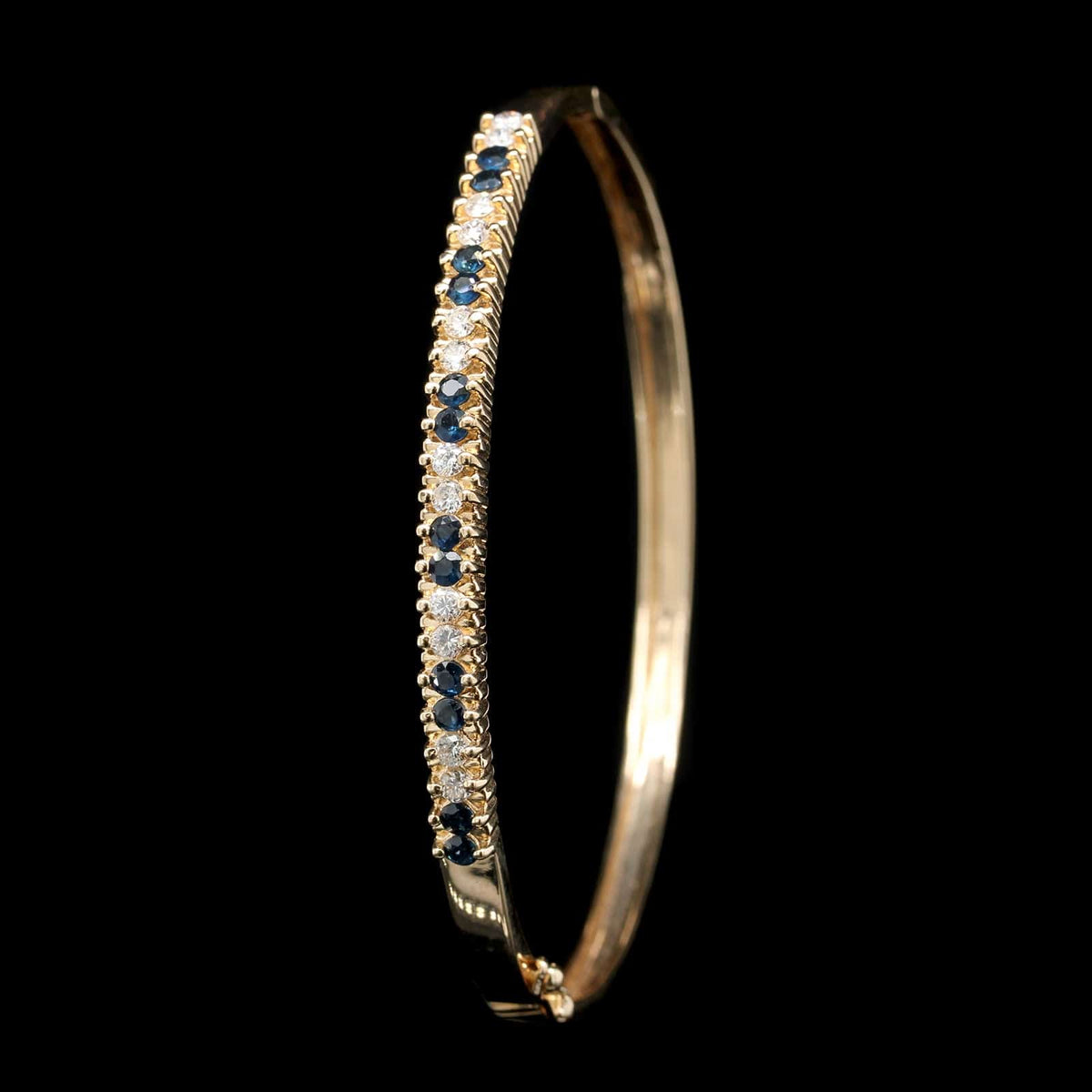 14K Yellow Gold Estate Sapphire and Diamond Bangle