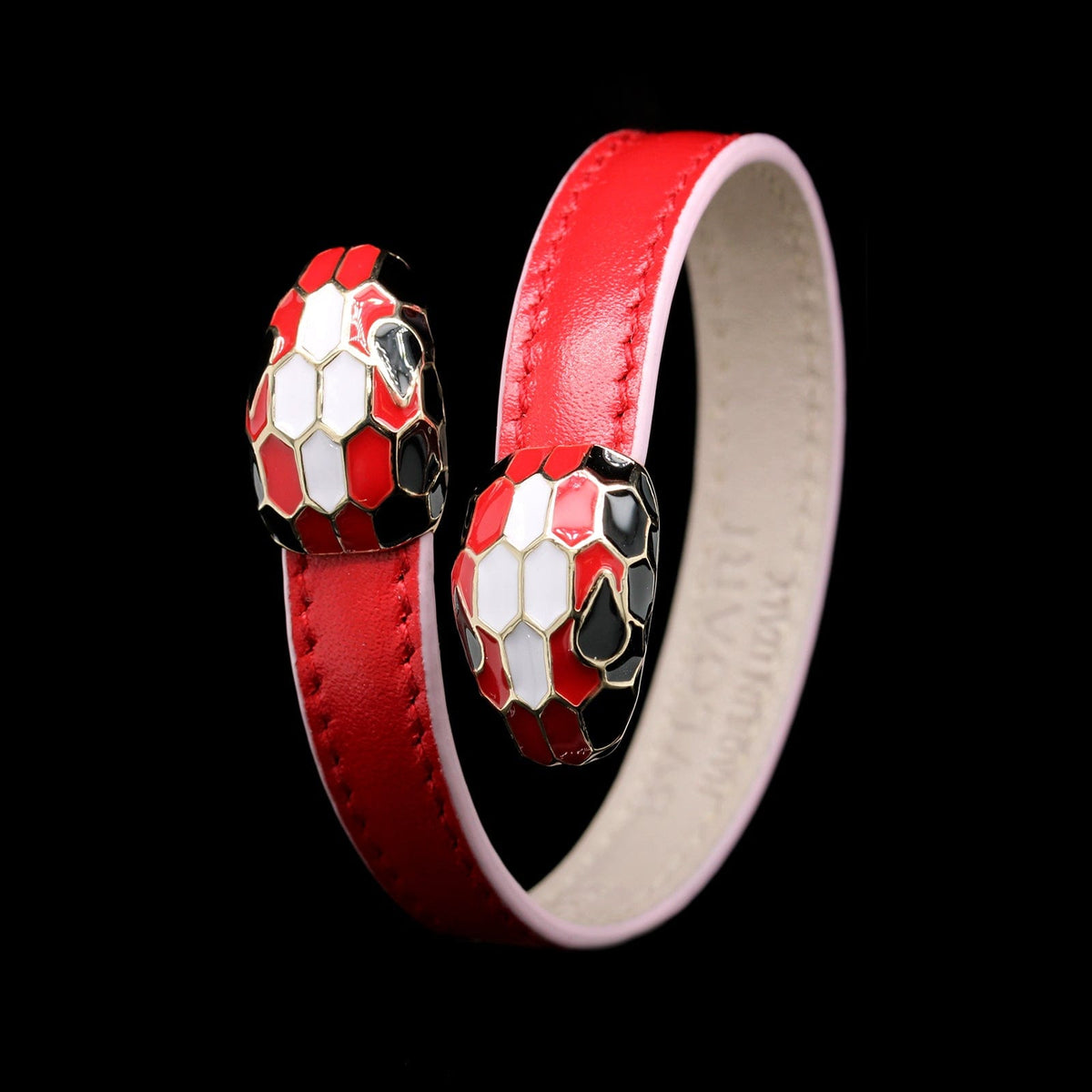 Bulgari Silver tone Estate Red Leather Serpenti Snake Bracelet