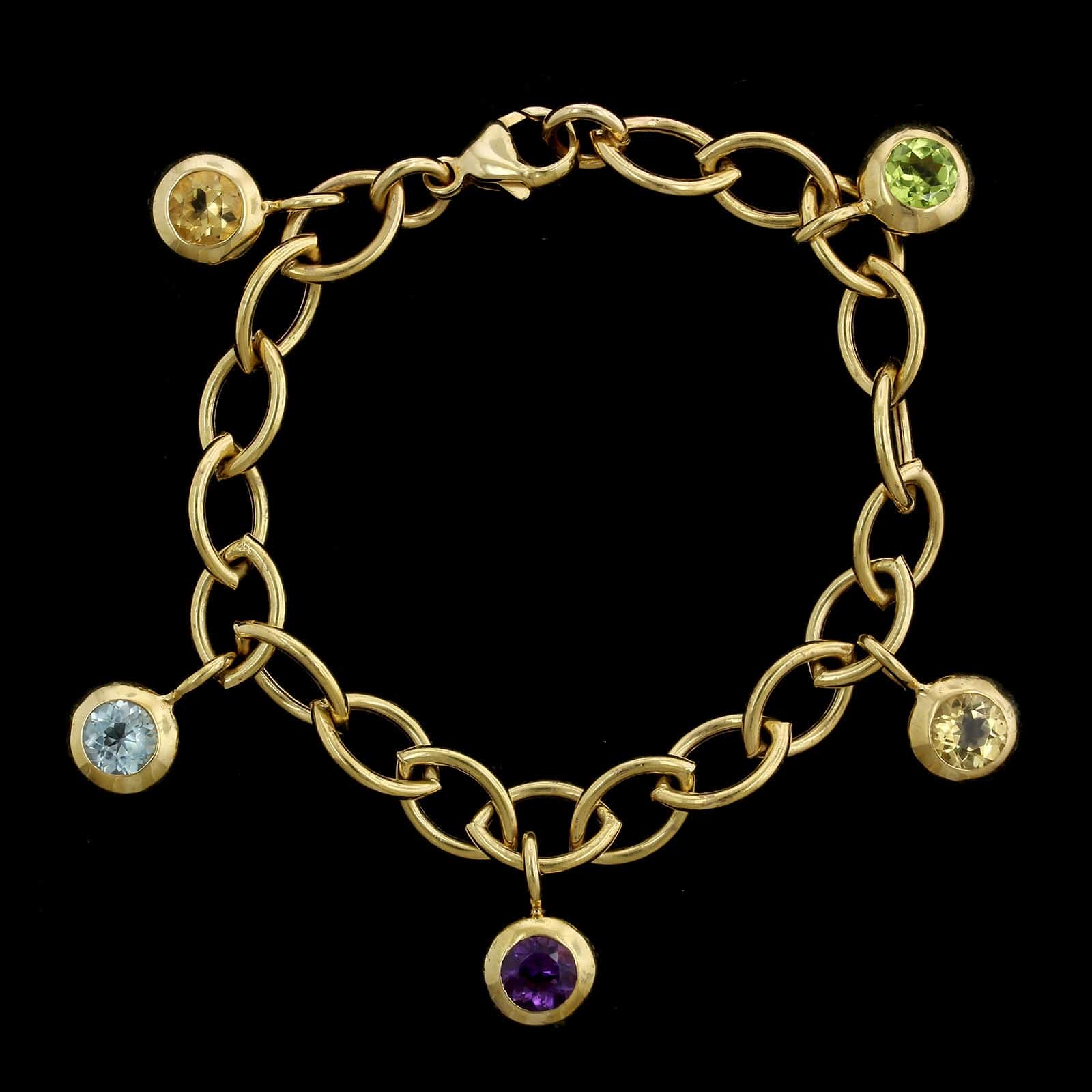 14K Yellow Gold Estate Gem-set Charm Bracelet