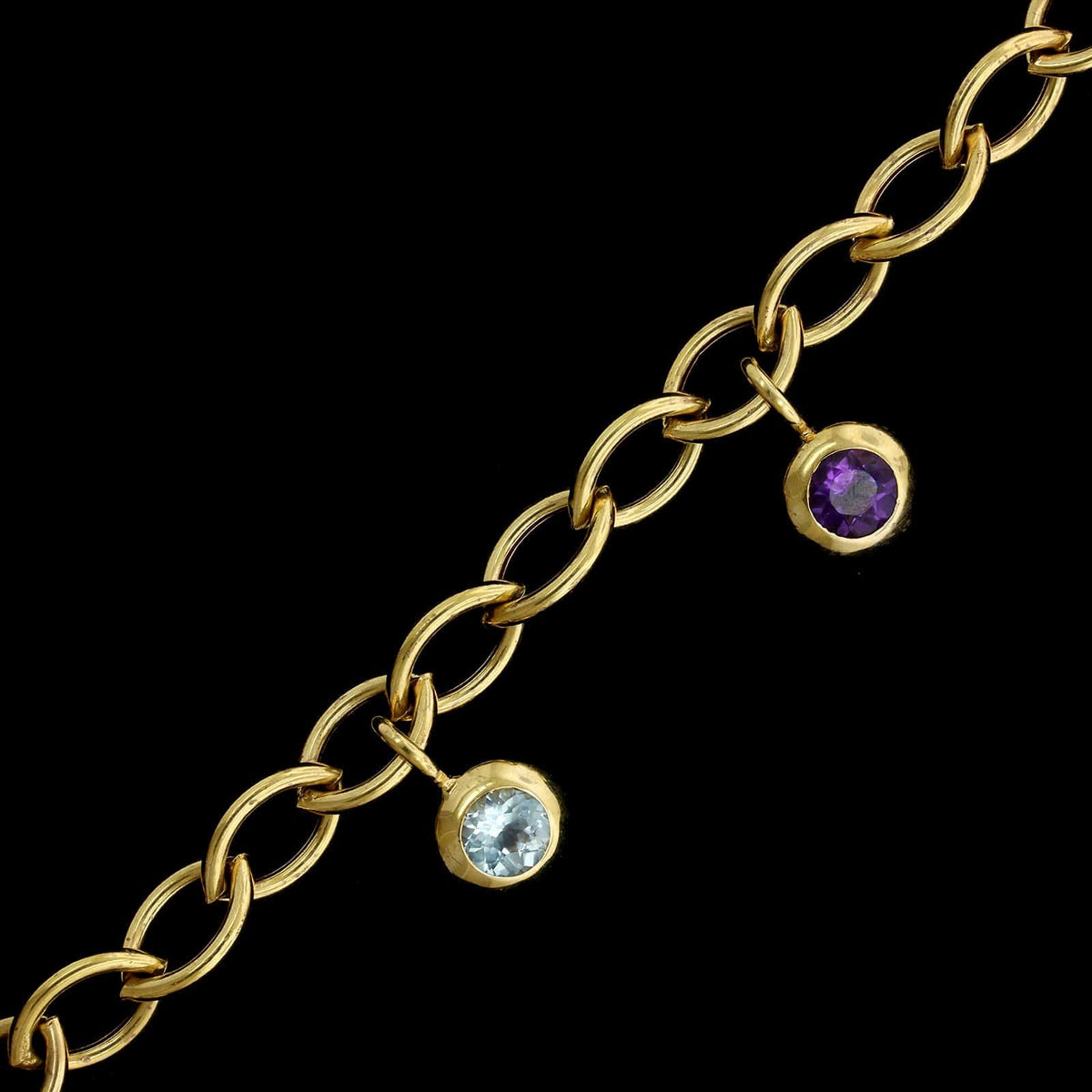 14K Yellow Gold Estate Gem-set Charm Bracelet