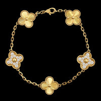 Van Cleef & Arpels 18K Yellow Gold Estate 'Vintage Alhambra' Diamond Five Motif Bracelet