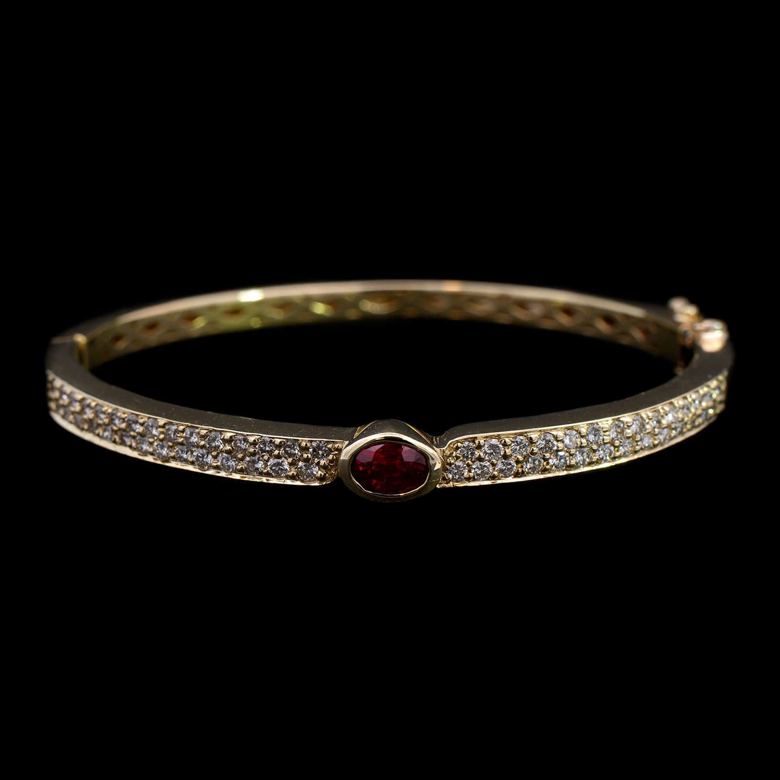 14K Yellow Gold Estate Ruby and Diamond Bangle