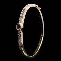 14K Yellow Gold Estate Ruby and Diamond Bangle