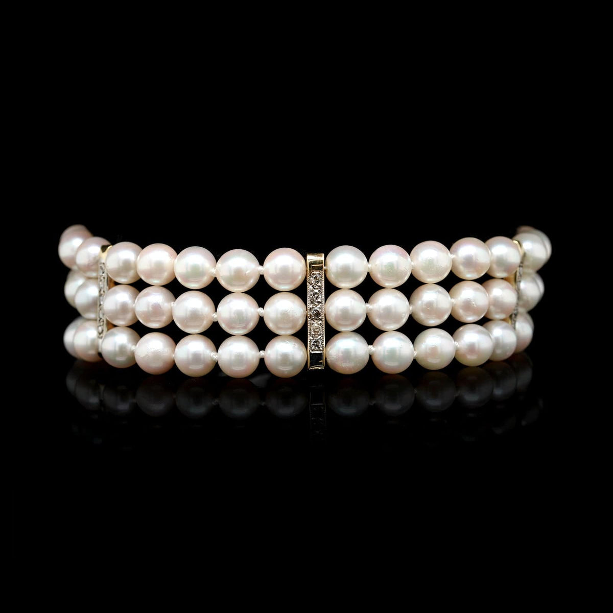 14K Yellow Gold Estate Cultured Pearl and Diamond Bracelet