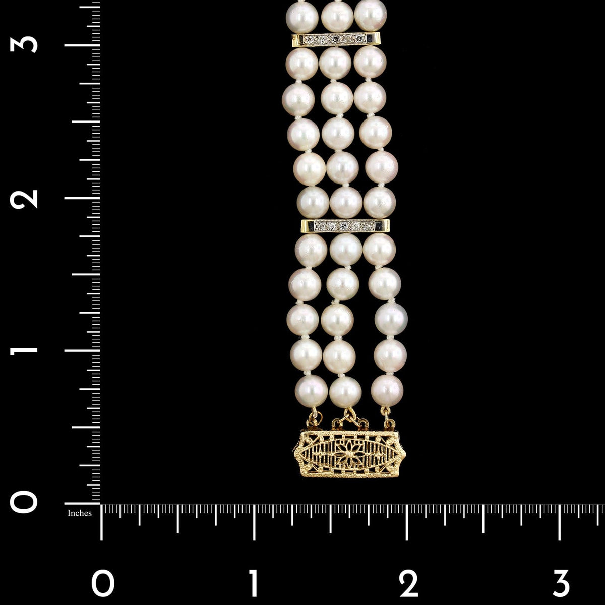 14K Yellow Gold Estate Cultured Pearl and Diamond Bracelet