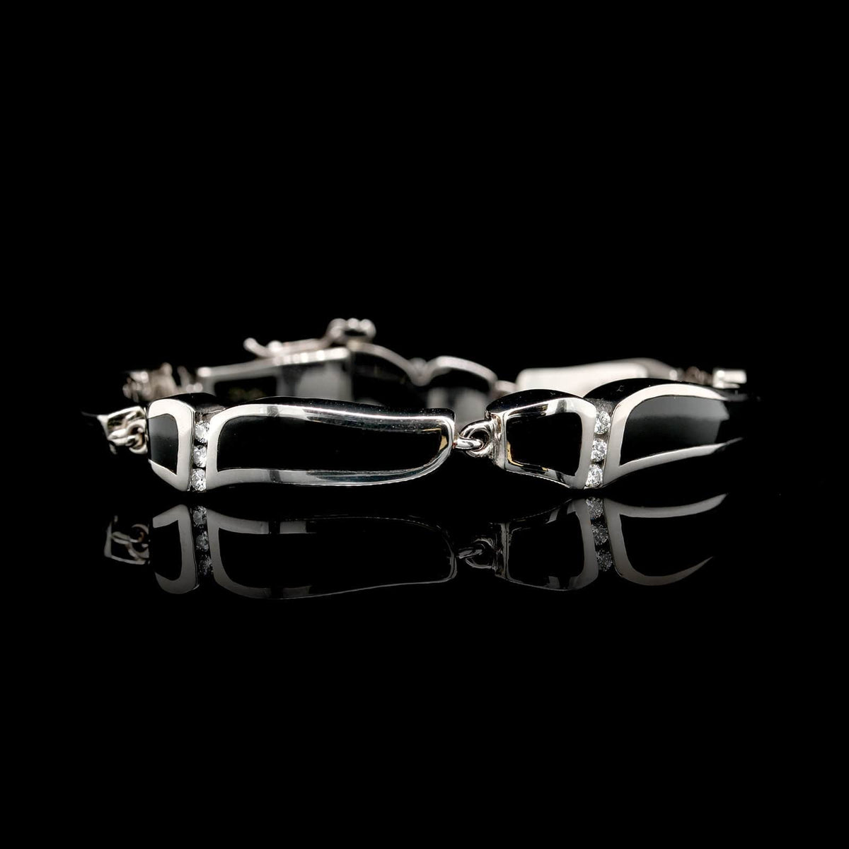 Bernard Passman 18K White Gold Estate Black Coral and Diamond Wave Bracelet