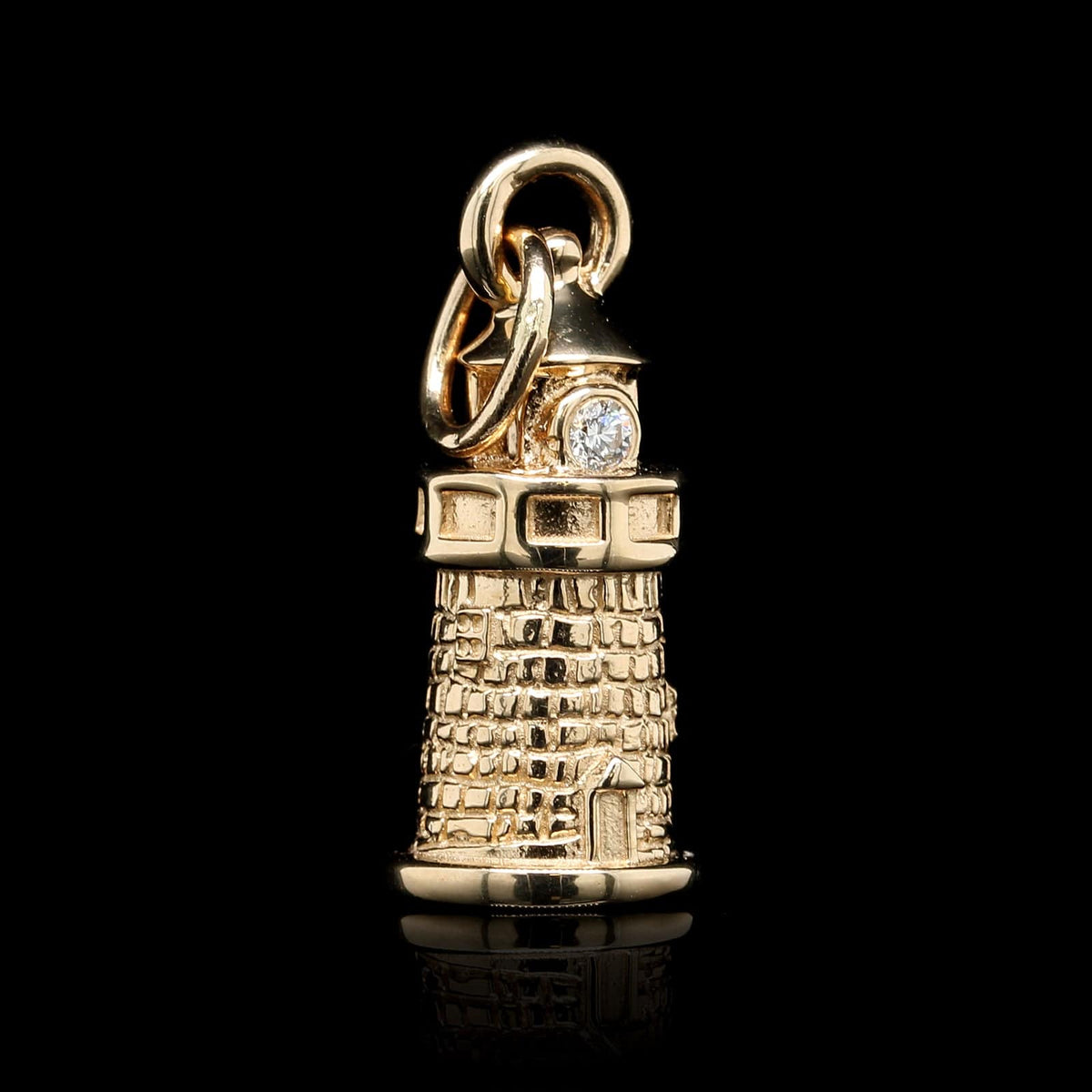 14K Yellow Gold Estate Diamond Lighthouse Charm