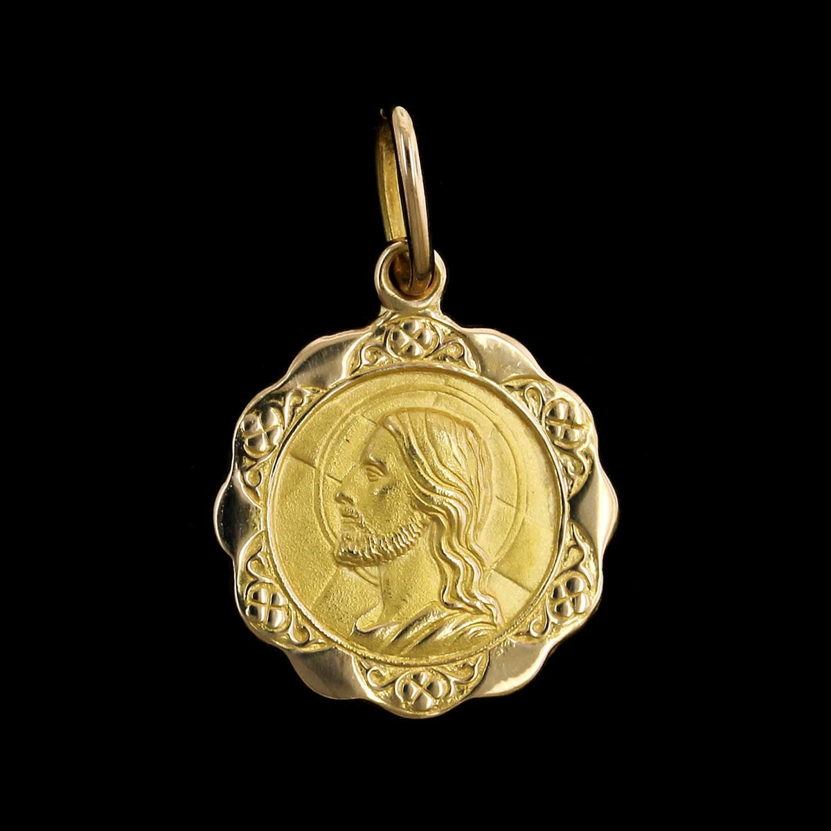 18K Yellow Gold Estate Christ Head Dio Ti Protegga Medal