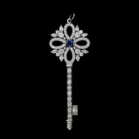 Tiffany & Co. Platinum Estate Sapphire and Diamond Key Pendant