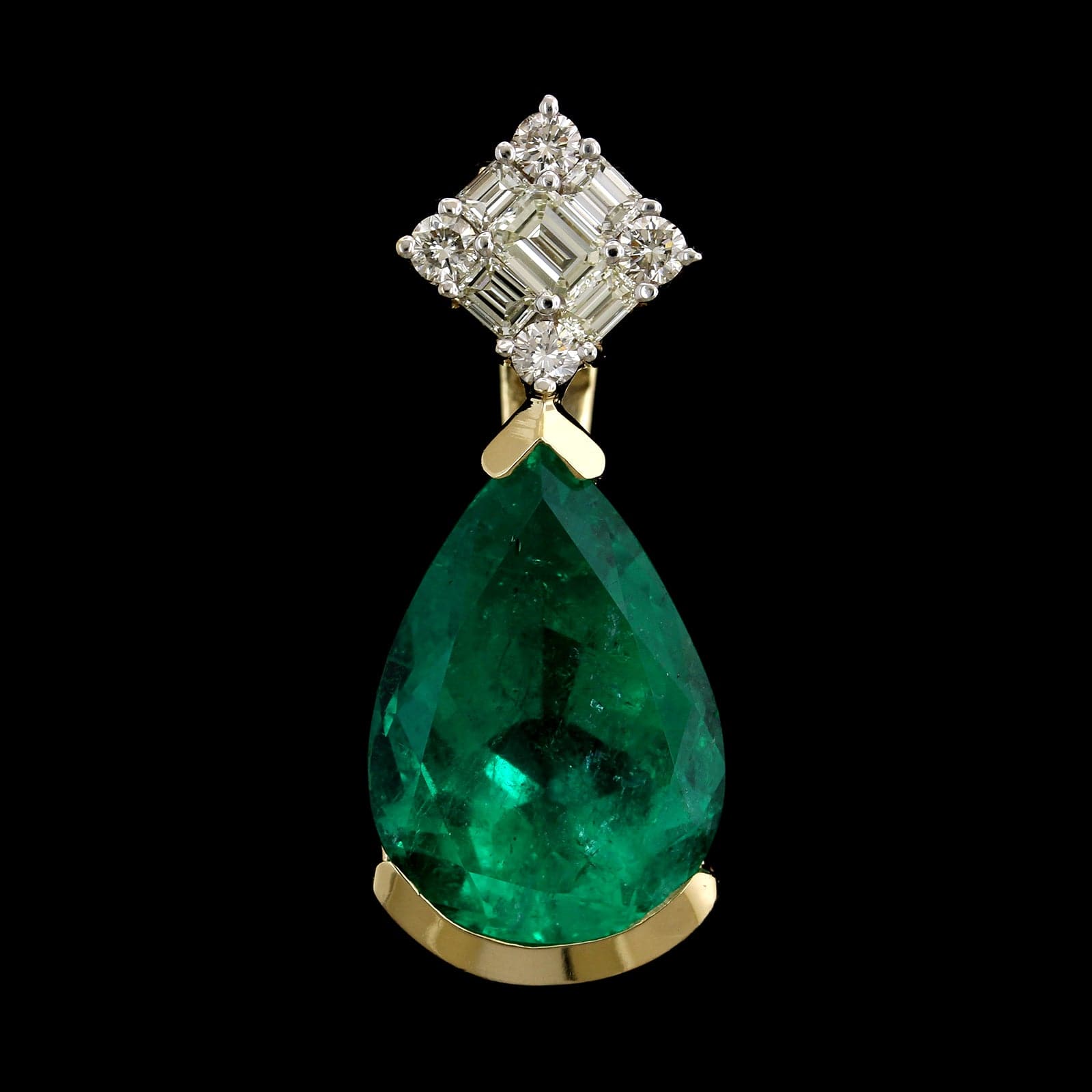 14K Yellow Gold Estate Emerald and Diamond Slide Pendant